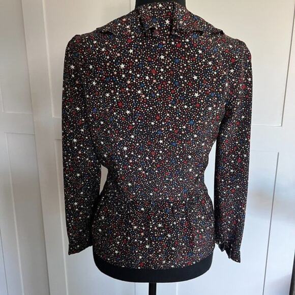 Madewell 100% Silk Ruffle-Hem Wrap Long Sleeve Top in Starry Night xs - Picture 7 of 10
